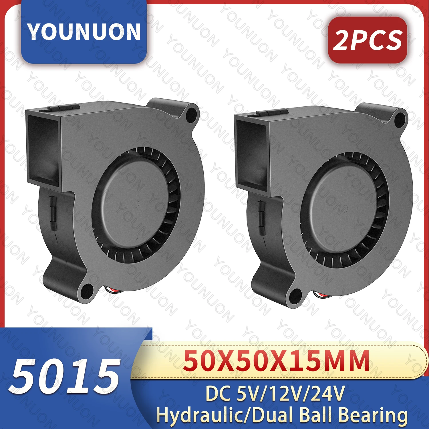 

2PCS 5015 5cm DC 5V 12V 24V 2Pin Dual Ball/Hydraulic Bearing Brushless Cooling Turbine Blower Fan 50mm x 15mm Blower Cooler Fan
