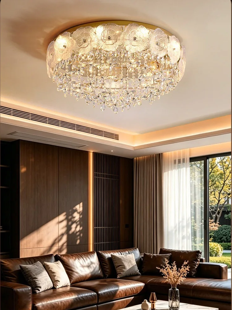French Style Flower Crystal Ceiling Light | Luxury Modern LED Chandelier for Living Room Bedroom Home Decor