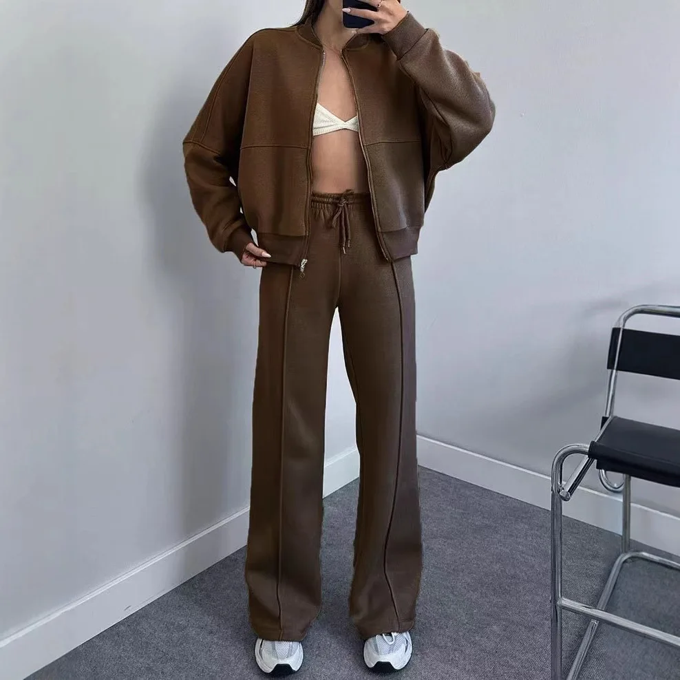 Sudadera de gran tamaño con cuello redondo y chaqueta informal, pantalones de pierna recta, moda Otoño/Invierno 2025, primavera