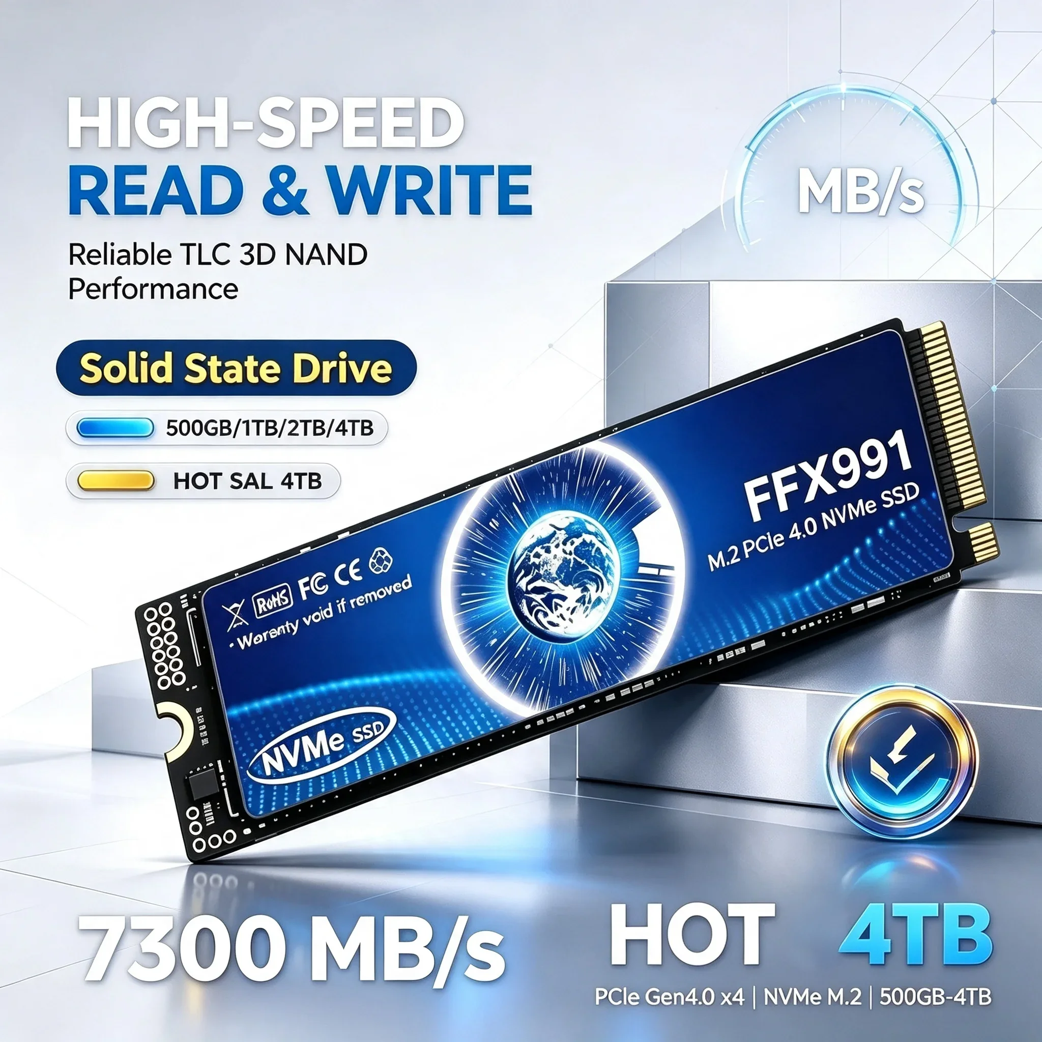 FFX991 M.2 NVMe SSD PCIe 4.0 Hard Disk 7300MB/s Internal Solid State Drive for Laptop Desktop PC  500GB 1TB 2TB 4TB