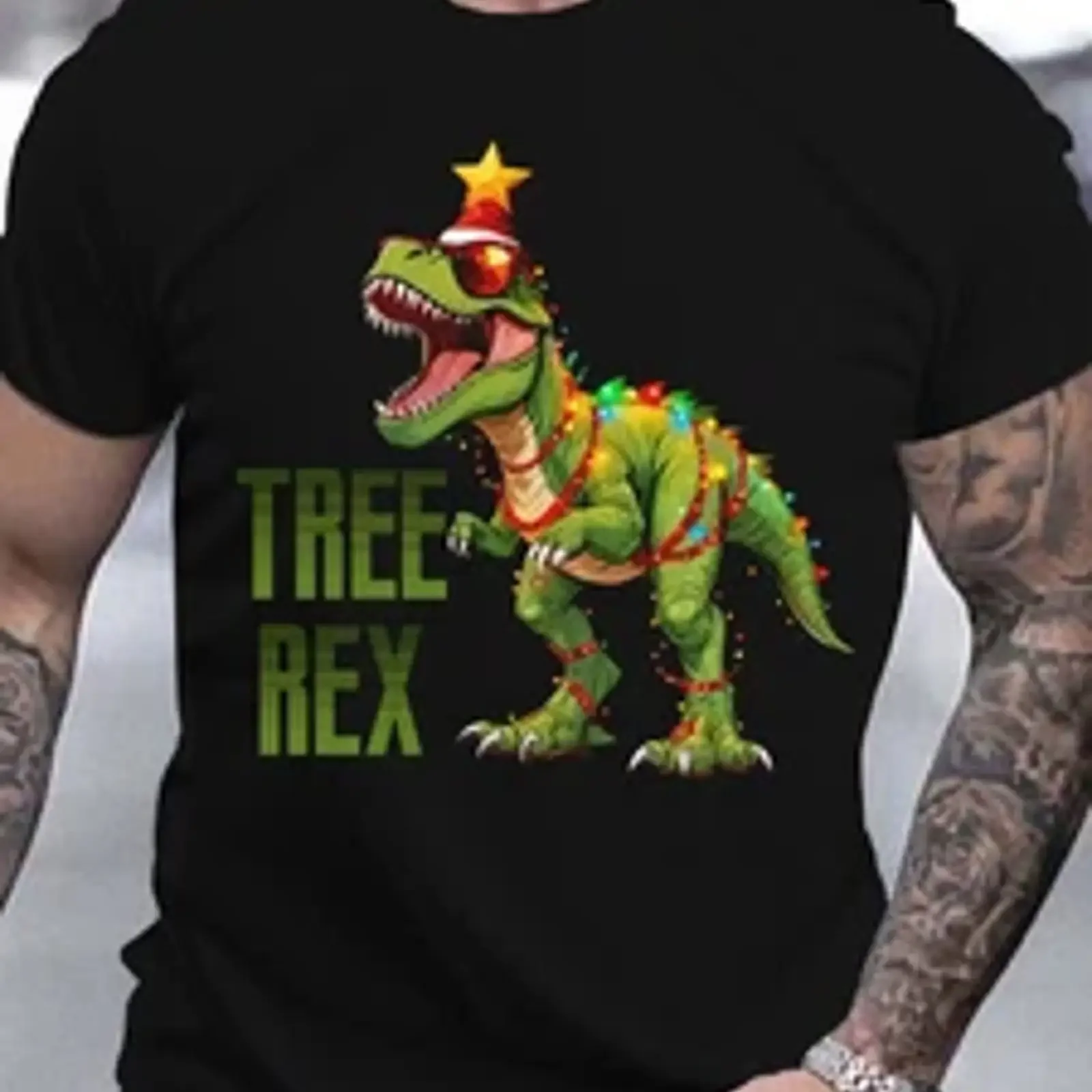 Men'S 3D Christmas Tree Rex T Shirt for Summer Casual Round Neck Shor vintage Washed fashion designer clothes