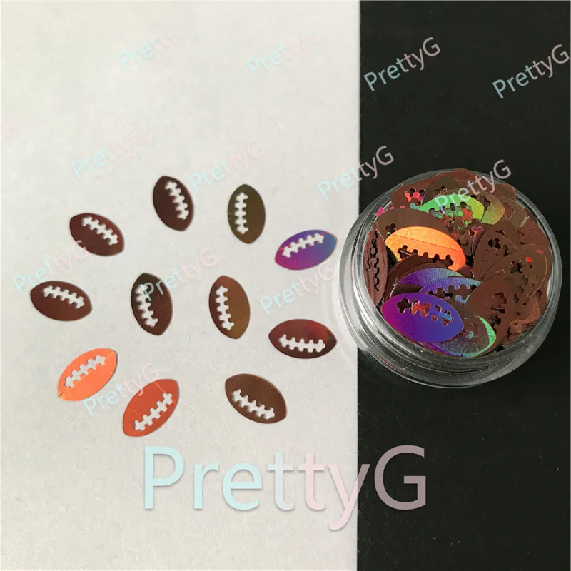 

1 коробка, блестки в форме футбольного мяча для регби PrettyG, блестки для смолы, сделай сам, искусство, ремесло, макияж для ногтей, декоративные аксессуары