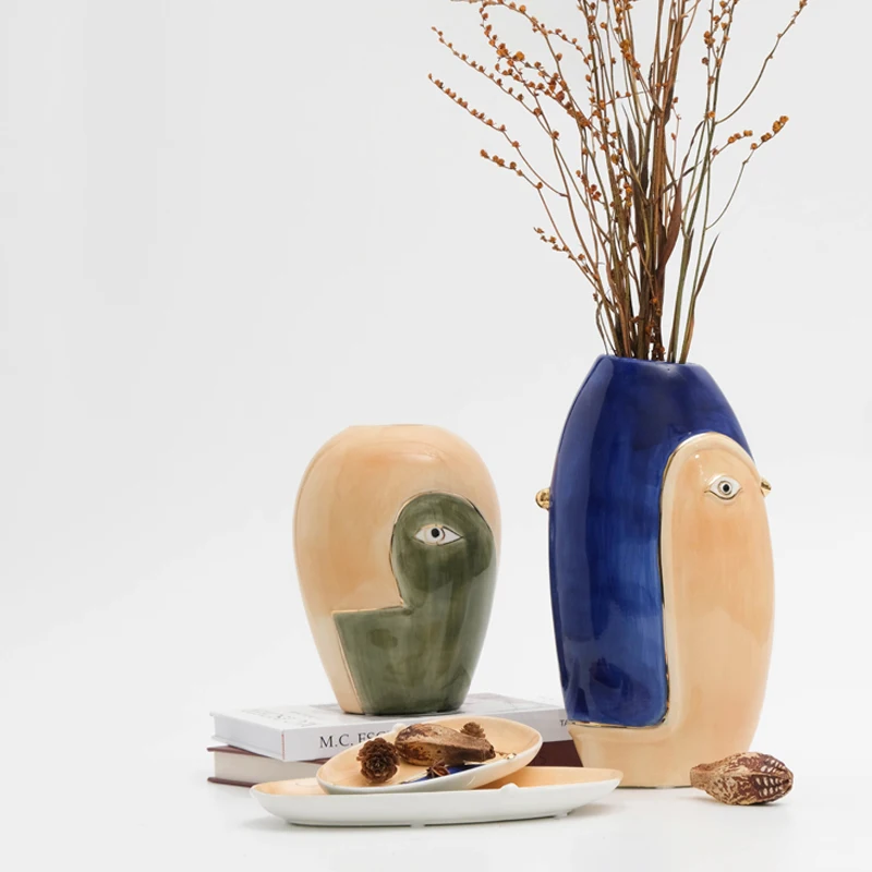 Colour Blocking Hand-Painted Wisdom Eye Ceramic Vase Home Ornaments Art Abstract Desktop Fun Tracing Gold Snacks Fruit Plate