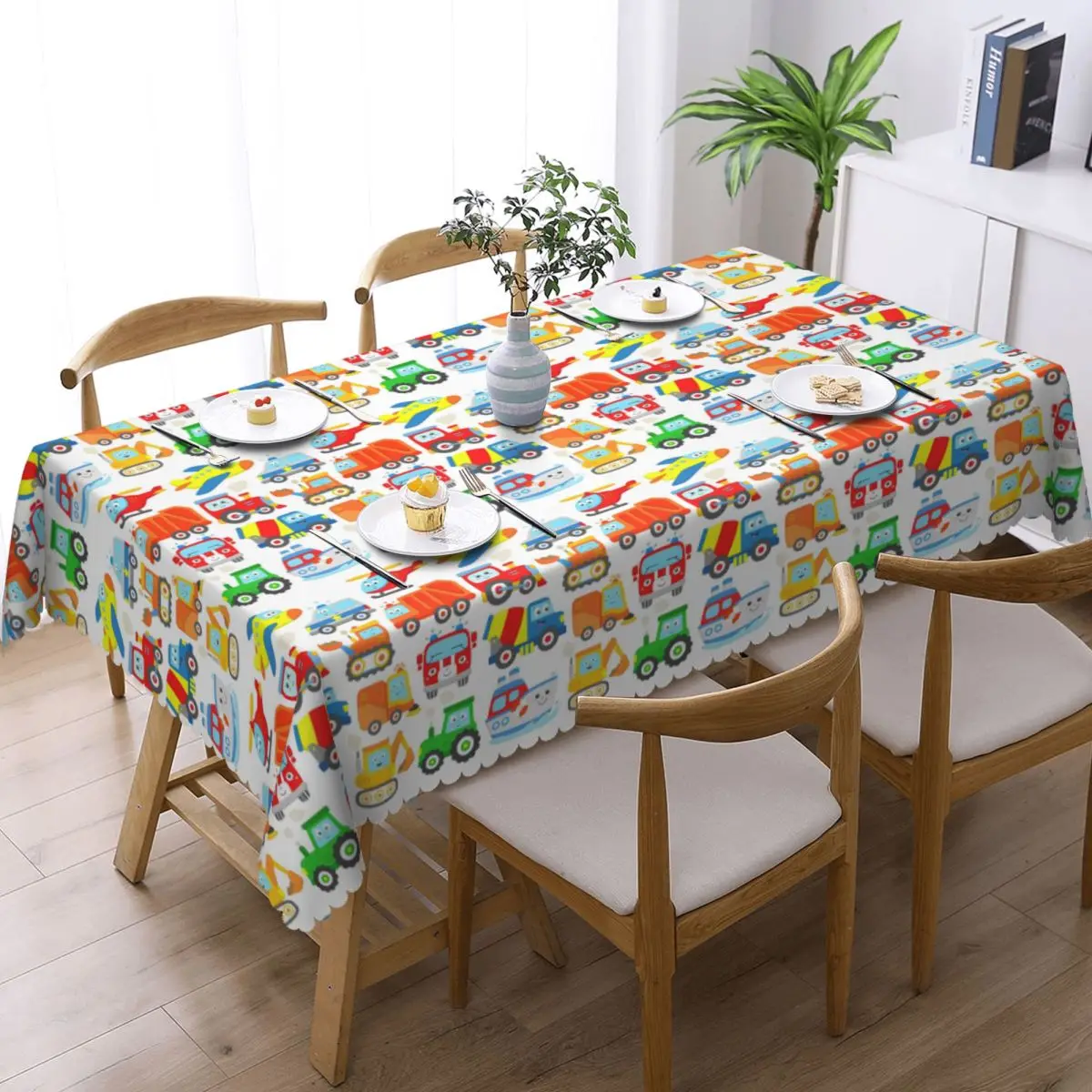 Plane Helicopter Excavator Trashtruck Ship Tractor Train Firetruck Customized Rectangular Oilproof Table Cover for Table Cloth