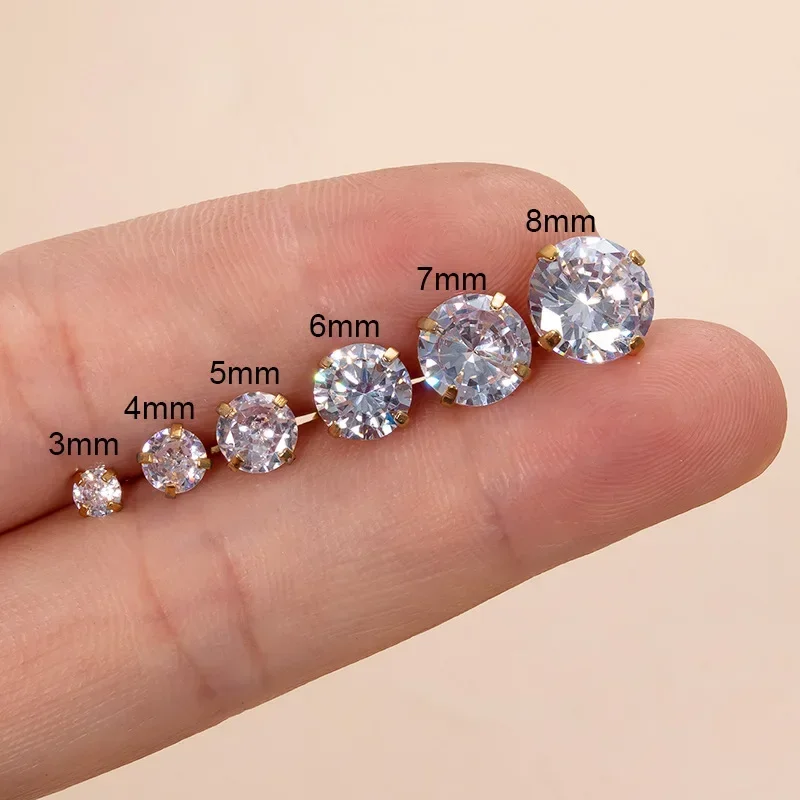 

2pcs 3-8mm Zircon Stainless Steel Stud Earrings for Women Push-back Earplugs Ear Bone Stud Cartilage Ear Stud Single