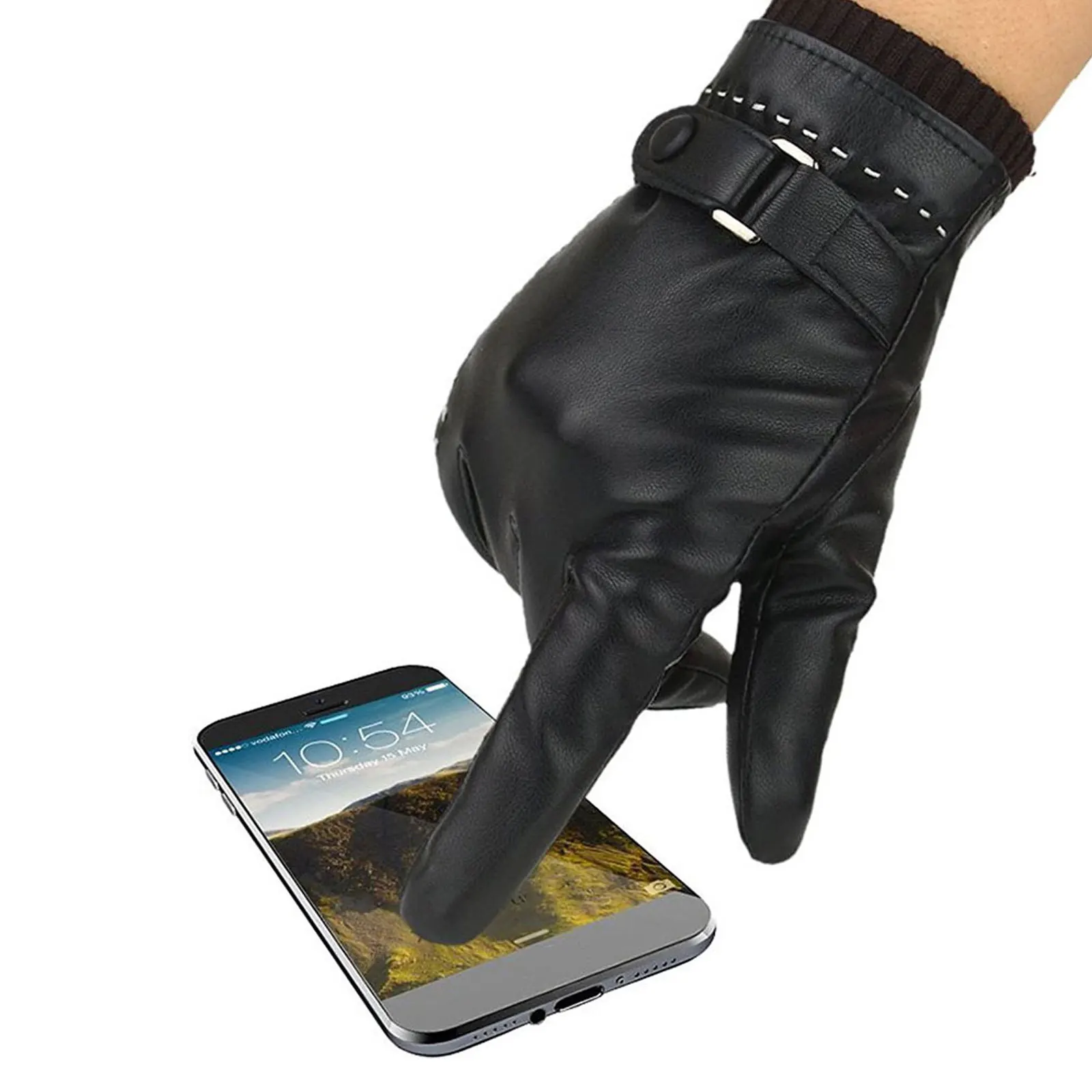 

Touchscreen Gloves Waterproof Women PU Black Winter Warm Driving Long Fingers Compatible