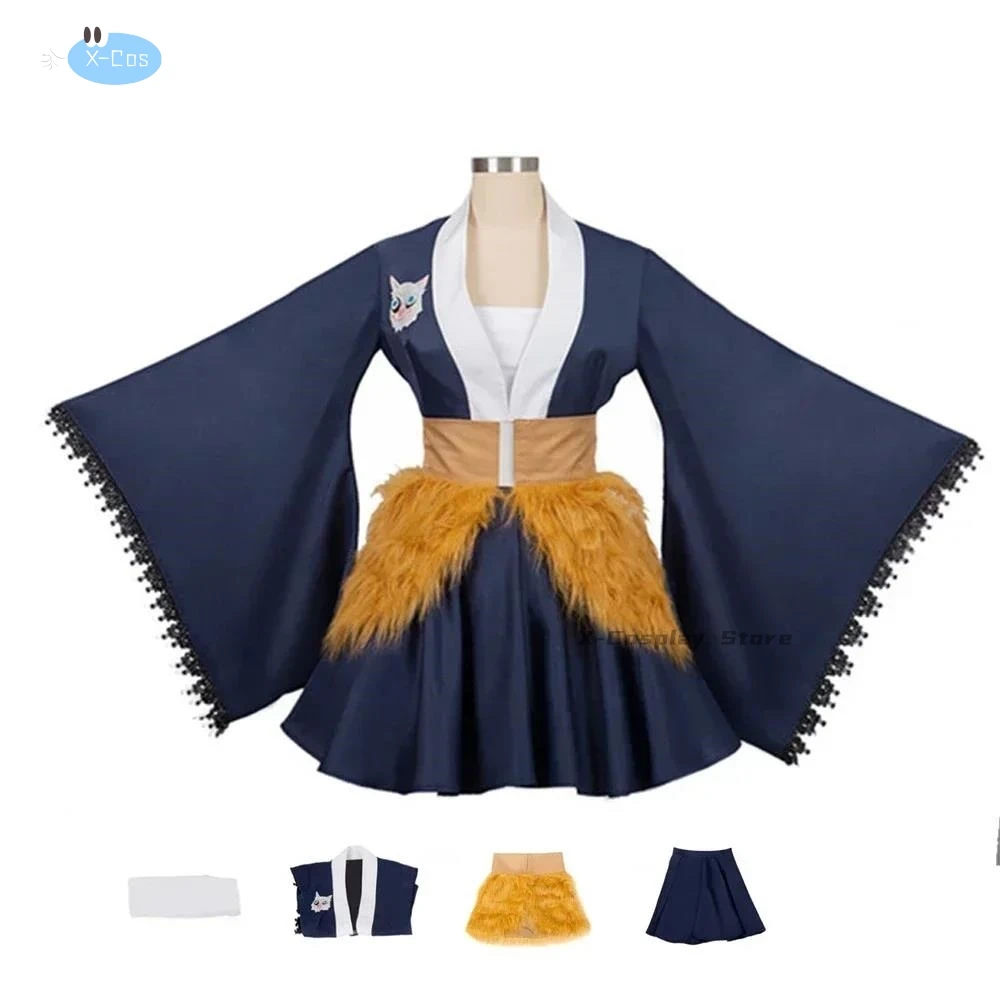 Demon Slayer Cosplay Hashibira Inosuke kostium Halloween Anime fantazyjne dziewczyny najlepsze spódnice sukienka ubrania peruka zestaw masek strój