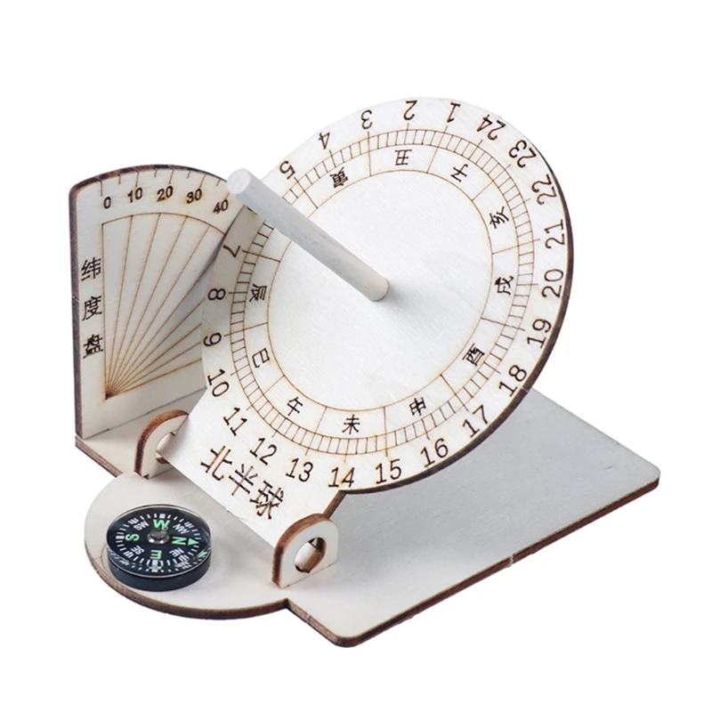 ADWE Sundial-Scientific Model Practical Wooden-Sundial Model DIY School Teaching Aids