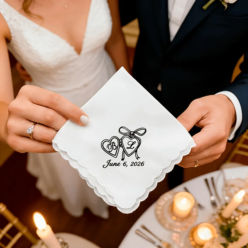 1 Custom Personalized Handkerchief: Souvenir for the Bride-To-Be's Bridal Shower, Blue Keepsake, Engagement Gift, for Best Friend, Daughter, Wedding Day Heirloom