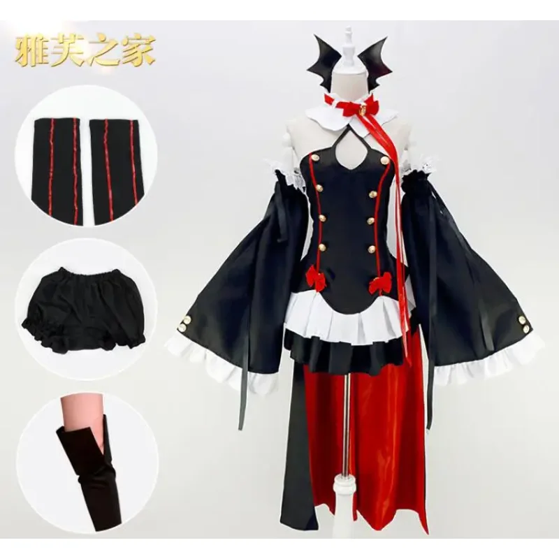 Cosplay Krul Tepes Cos Suit Women Bat dress Black Set Include Ear