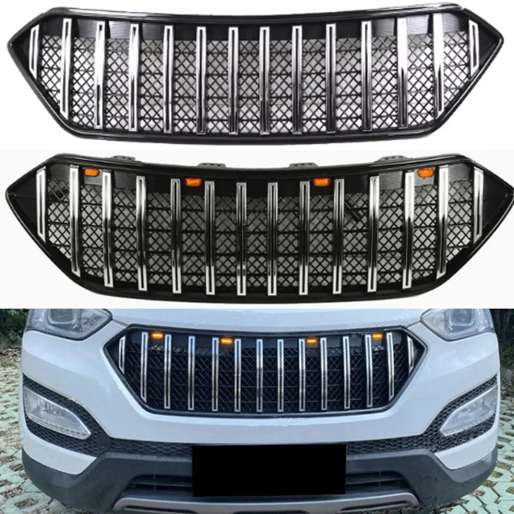 Car Grill with lights front bumper modification accessories decoration Racing grill For HYUNDAI SANTA FE 2013-2016