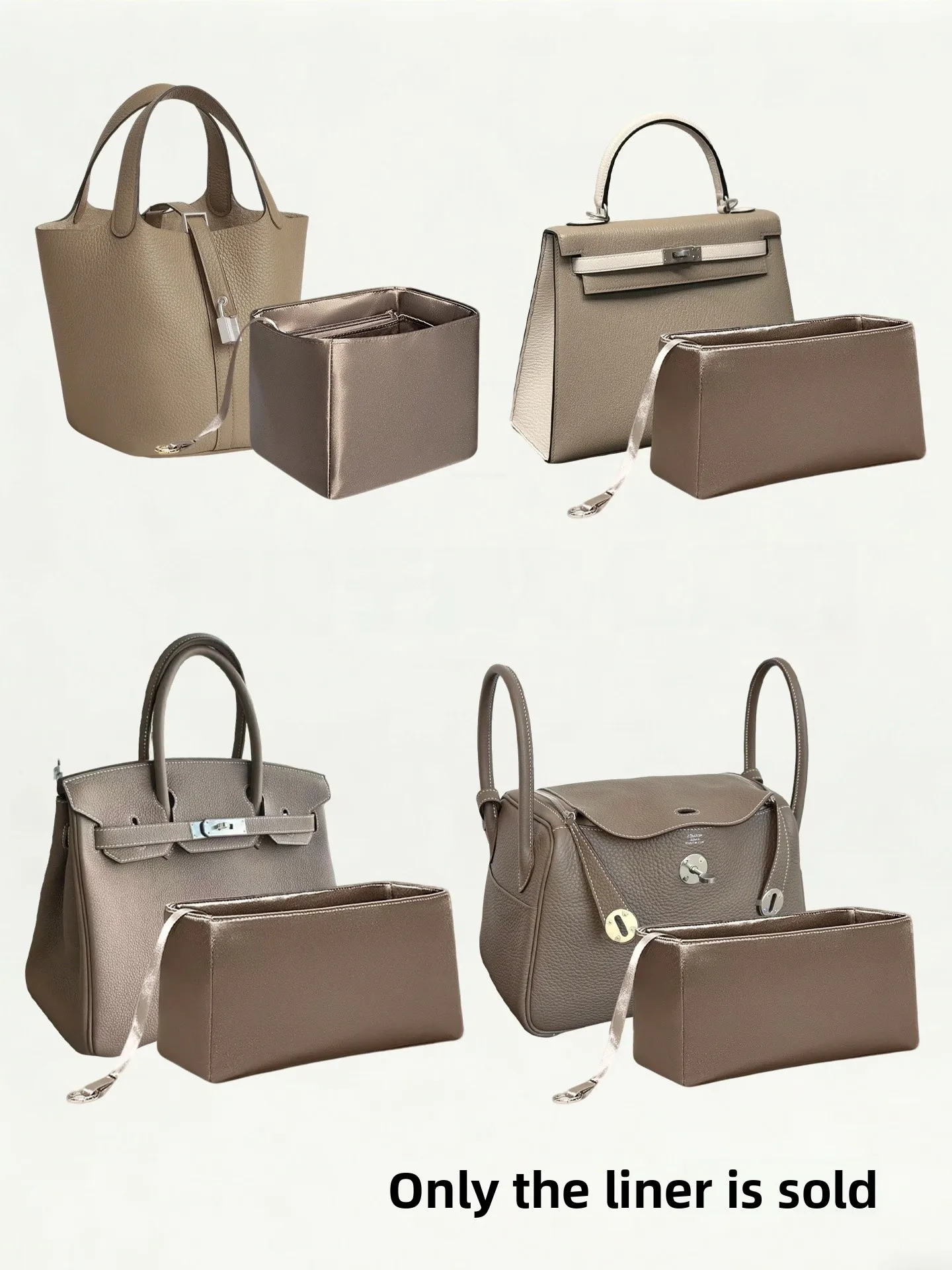 

Acetate Satin Inner Bag for Hermès Picotin Lindy Handbag Storage Organizer Pure Color