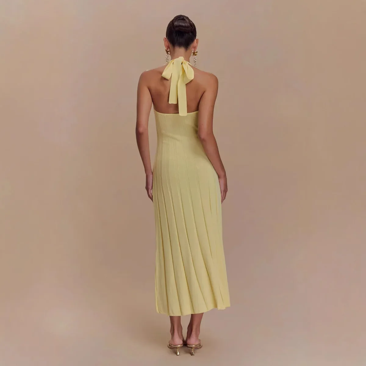 2025 New Women's Solid Color Pit Strips Hanging Neck Straps Casual Style Long Dress
