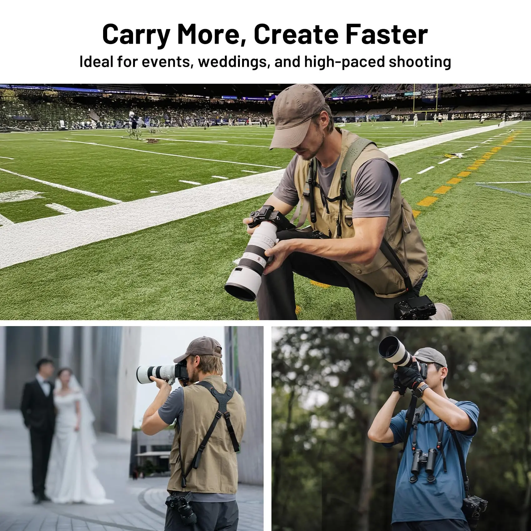 PGYTECH Camera Strap Master, skórzana podwójna uprząż na ramię na 3 kamery, regulowana uprząż na aparat dla profesjonalnych fotografów — zdjęcie produktu 3