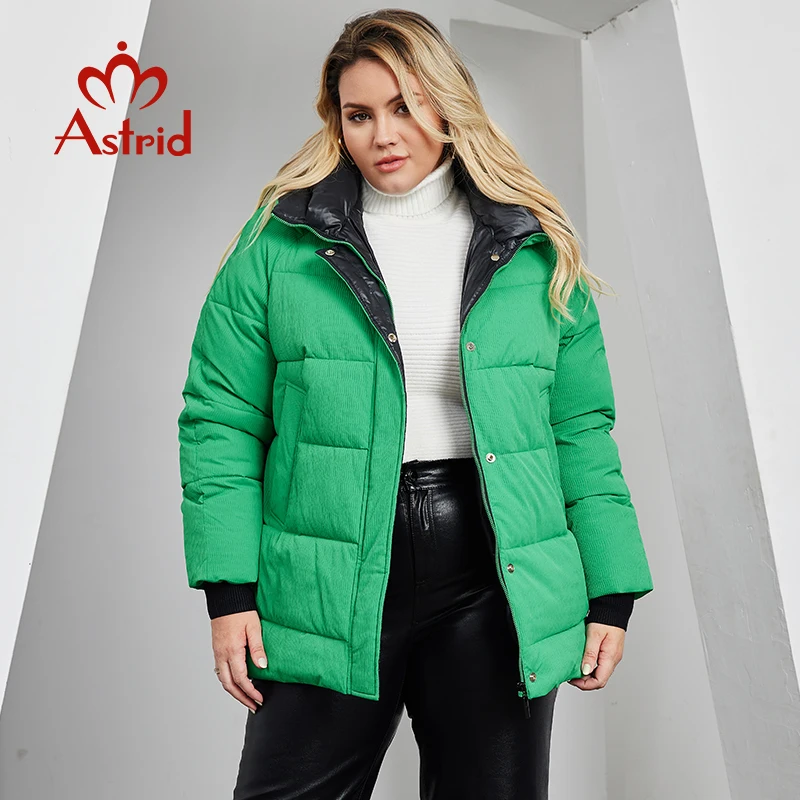 Astrid Women\'s Jacket Winter 2023 Plus Size Women Parka Contrast Warm Down Jackets Hooded Quilted Cotton Coat Female Clothing