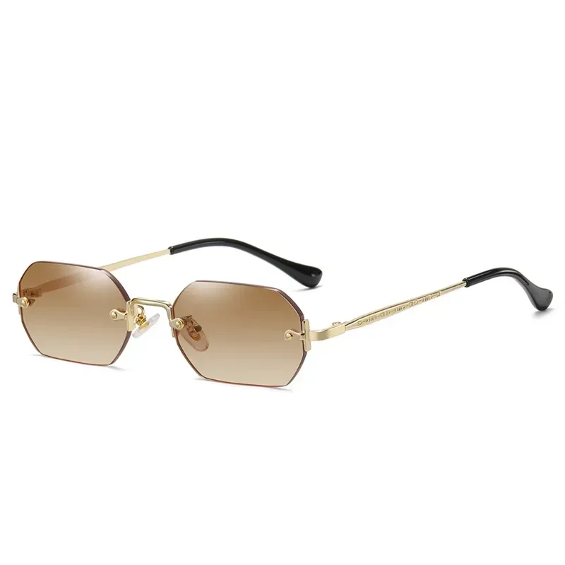 Vintage Randlose Polygon-Sonnenbrille für Damen und Herren Luxusmarken-Designer Beliebte Reise-Sonnenbrille mit Kleinem Rahmen für Damen
