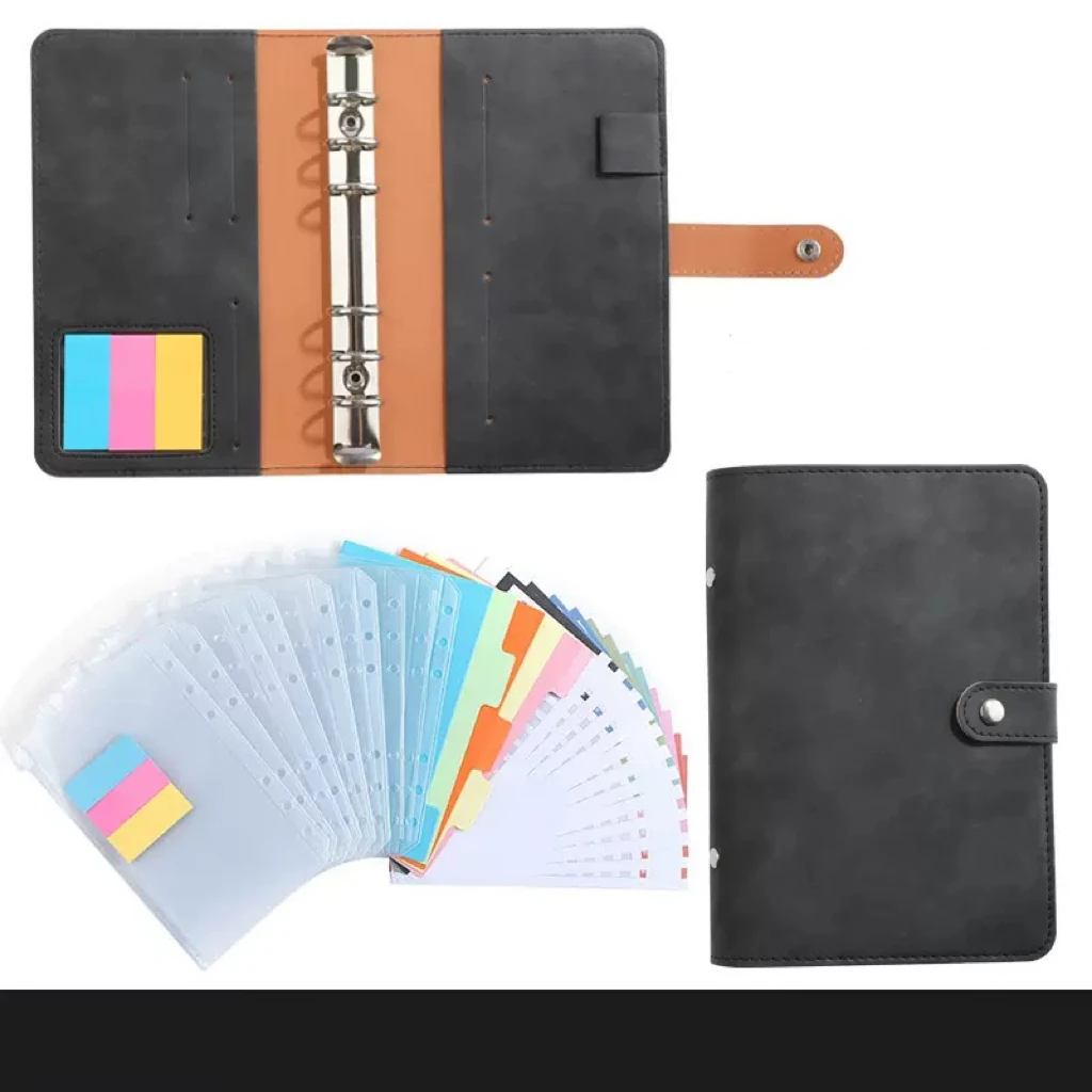 A6 Leather Budget Binder With Zipper Envelopes And Expense Budget Sheet, Money Binder With Cash Envelopes For Budgeting And Savi