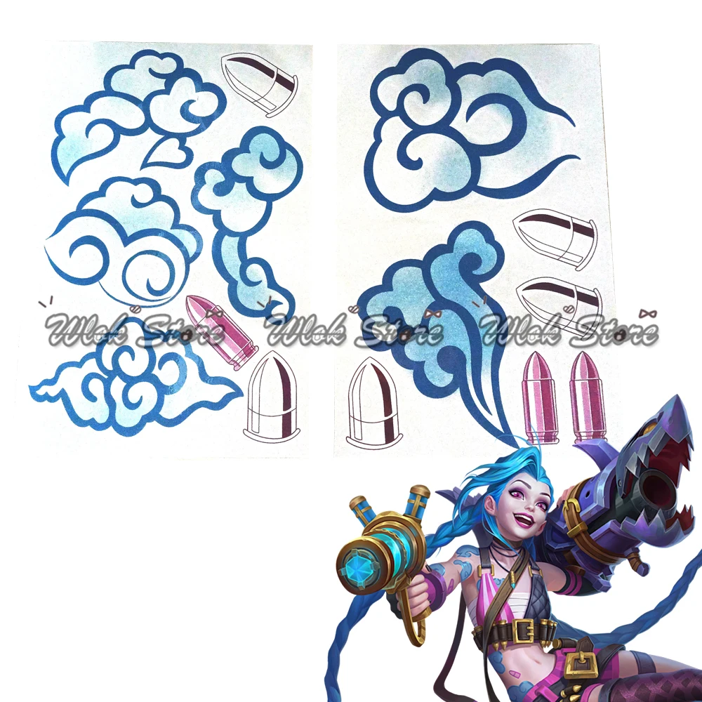 Spel Lol Geheimzinnige Jinx Cosplay Tattoo Waterdichte Tijdelijke Tattoo Sticker Halloween Party Rollenspel Prop Hand Lichaam Tatouage Sticker