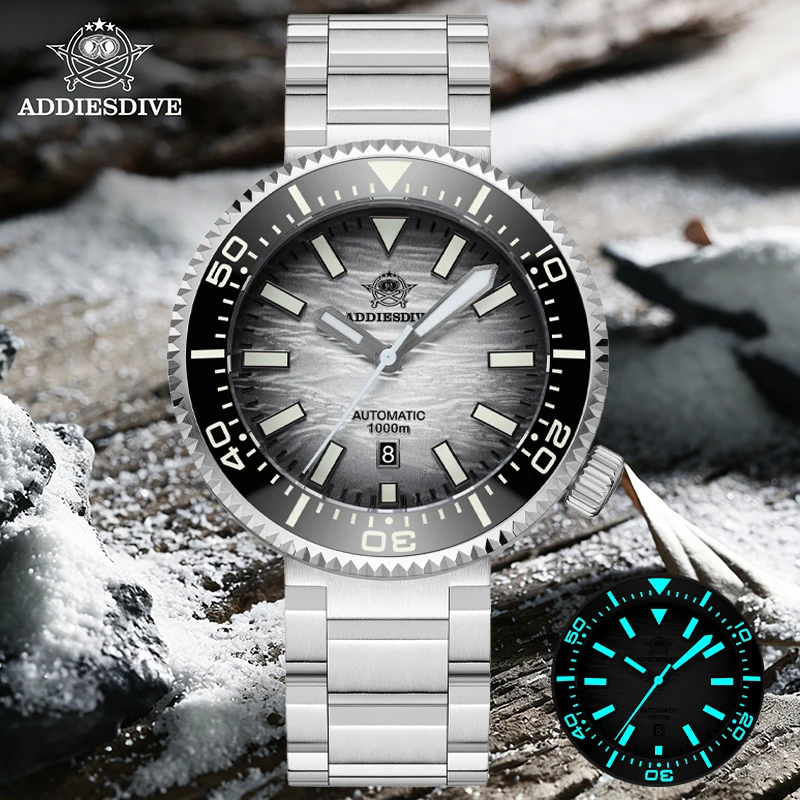 ADDIESDIVE Men's 1000m Diving Watch 8215 Automatic Sapphire Crystal Ceramic Bezel 316L Stainless Steel Super Luminous Wristwatch