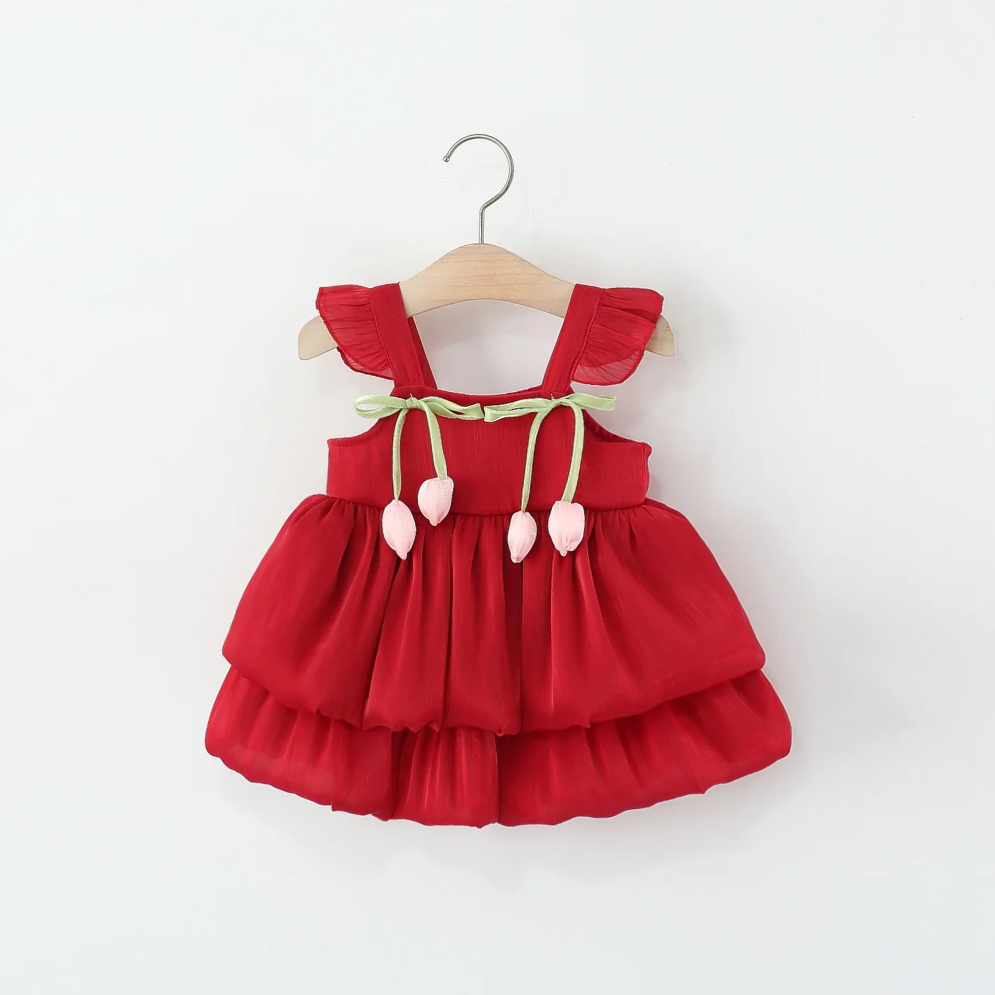 Summer new children's clothing tulip small flying sleeves girls 2-layer jellyfish dress dinner