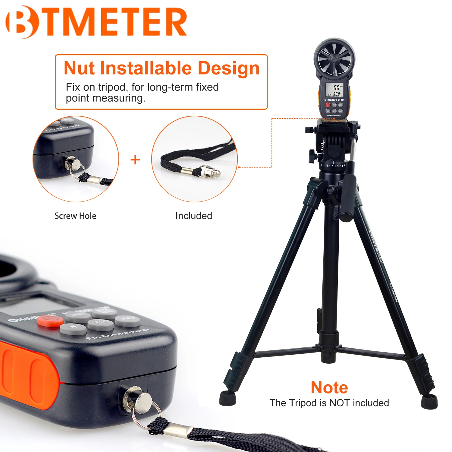 BTMETER BT-100 déterminer l\'anémomètre numérique, 0-30 mètres de vitesse du vent mumental, capteur de vitesse du vent pour UAV, refroidissement du