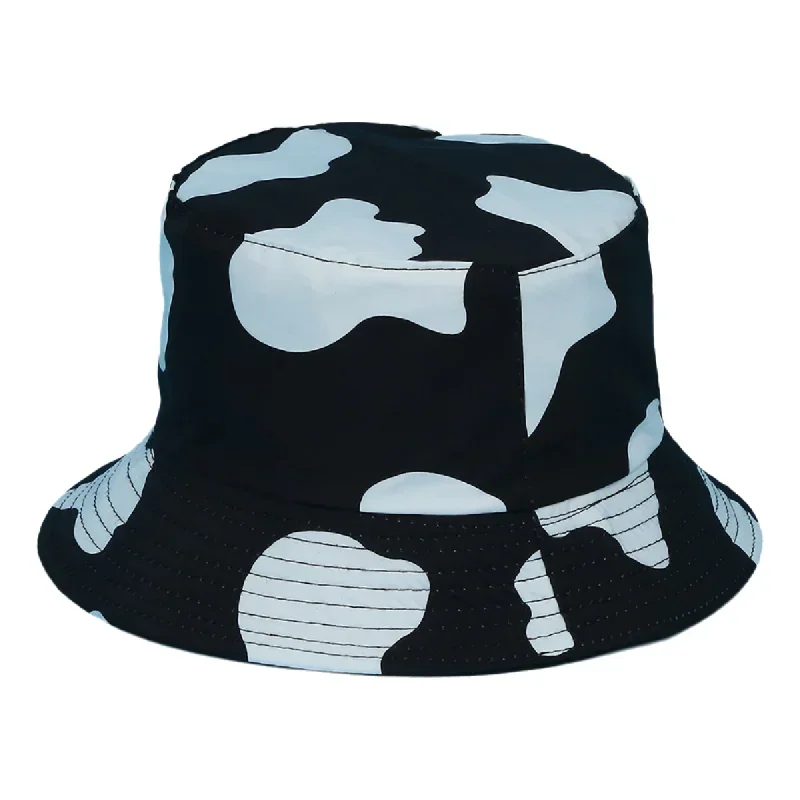 

Cow Print Reversible Bucket Hat Two-Tone Design - Double Sided Checkerboard Pattern Flat Top Basin Cap for Women Summer