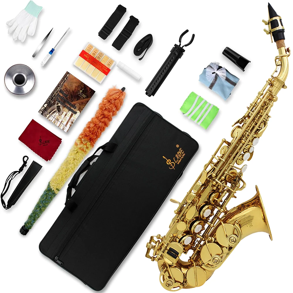 

SLADE Bb Soprano Saxophone Brass Lacquered Gold B Flat Saxophone Woodwind Musical Instrument With Case Sax Parts & Accessories