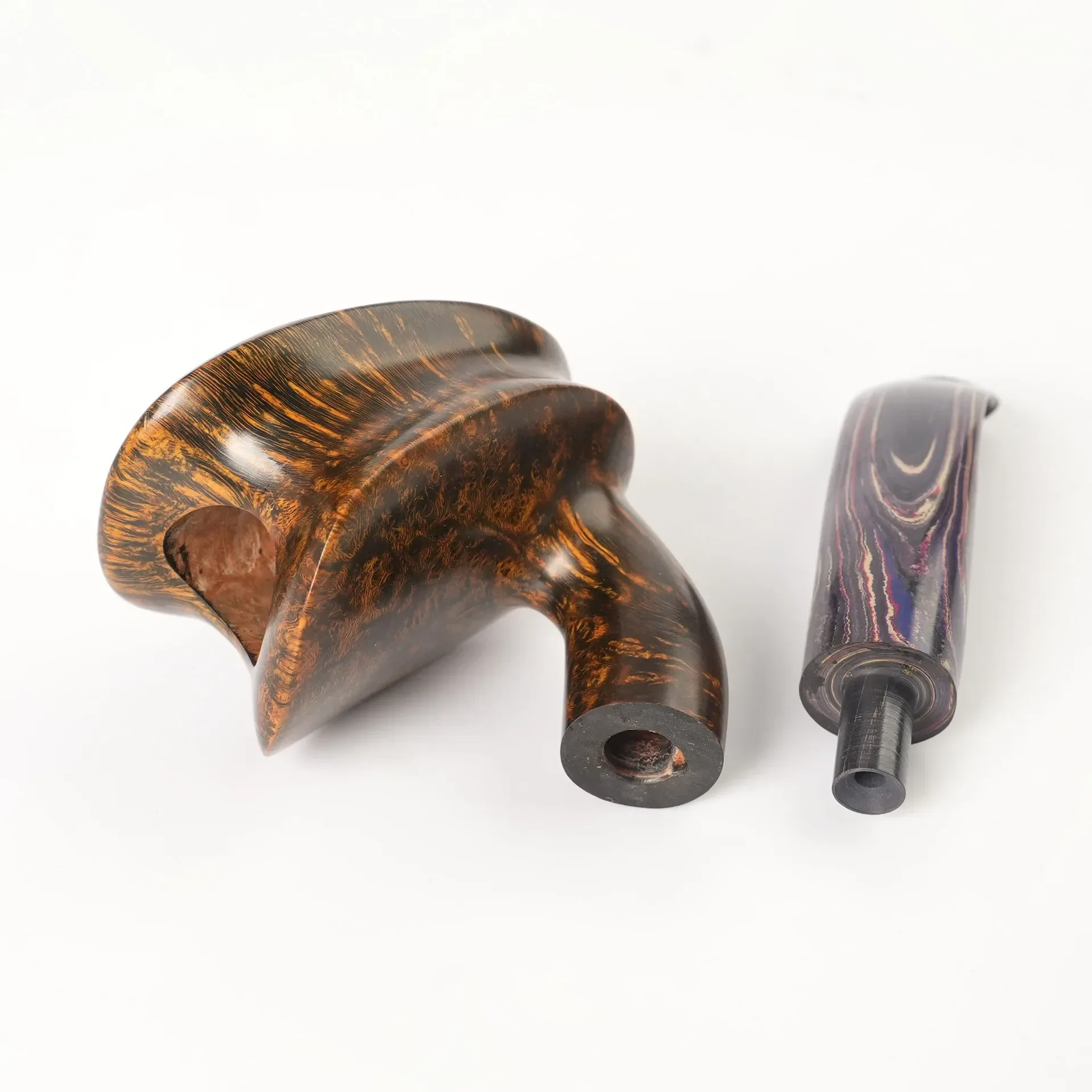 A Handmade briar tobacco pipe Freestyle curved handle pipe Colored vulcanized rubber pipe mouth Solid wood shield bowl