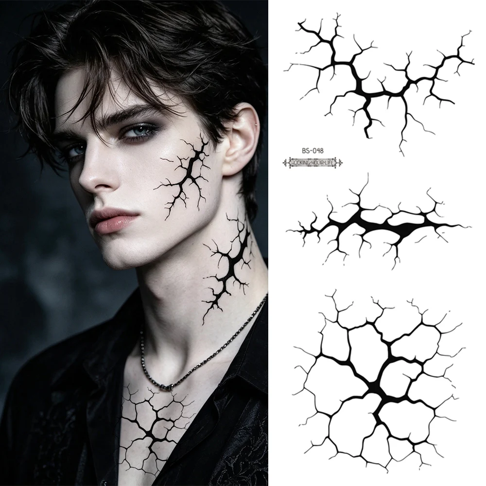 2pcs Halloween Black Crack Waterproof Temporary Tattoo Sticker Horror Broken Vein Body Art Arm Fake Tattoos Women Men