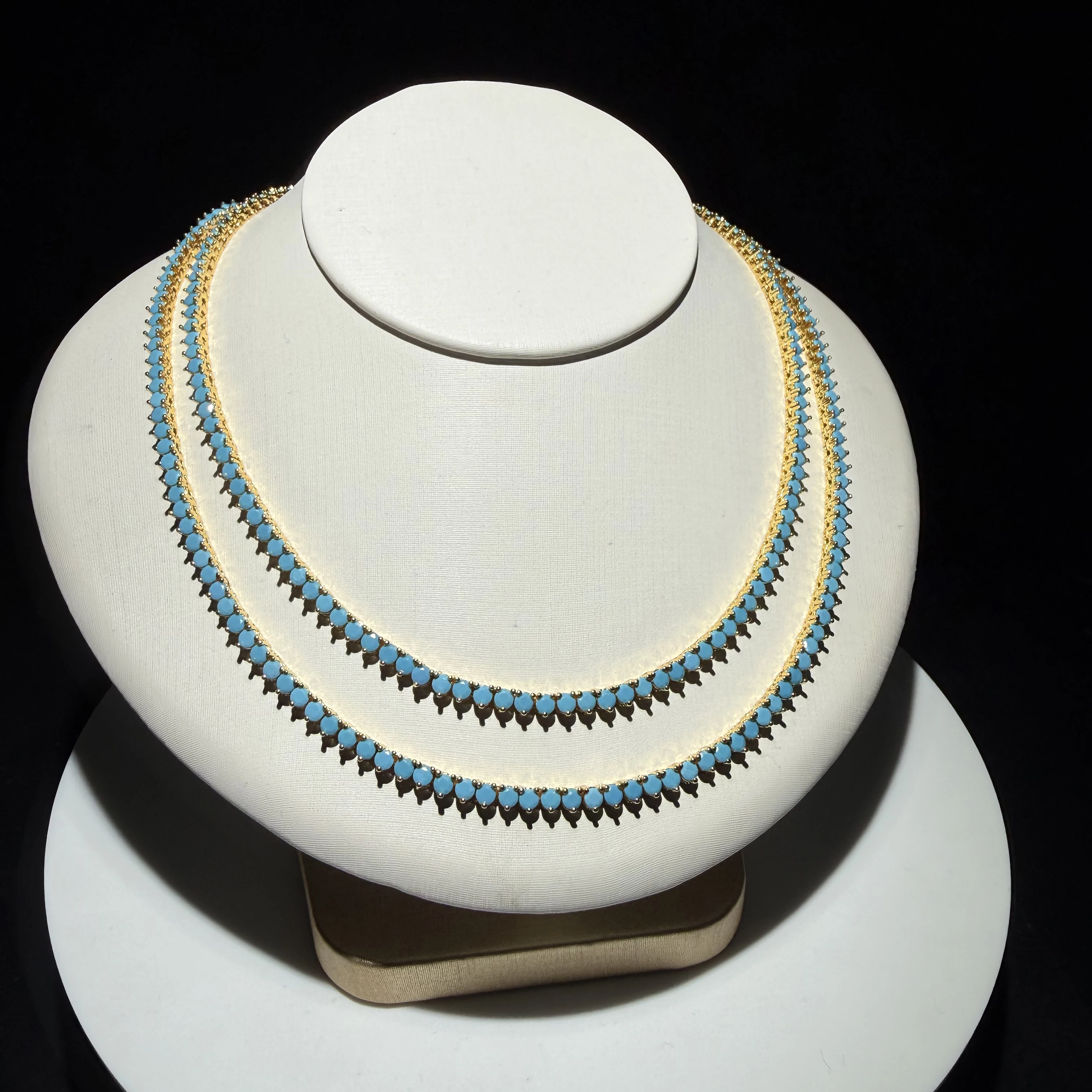 2026 New High Quality 3MM Turquoise Stone Tennis Choker Necklace Fashion Gold Plating Jewelry For Women