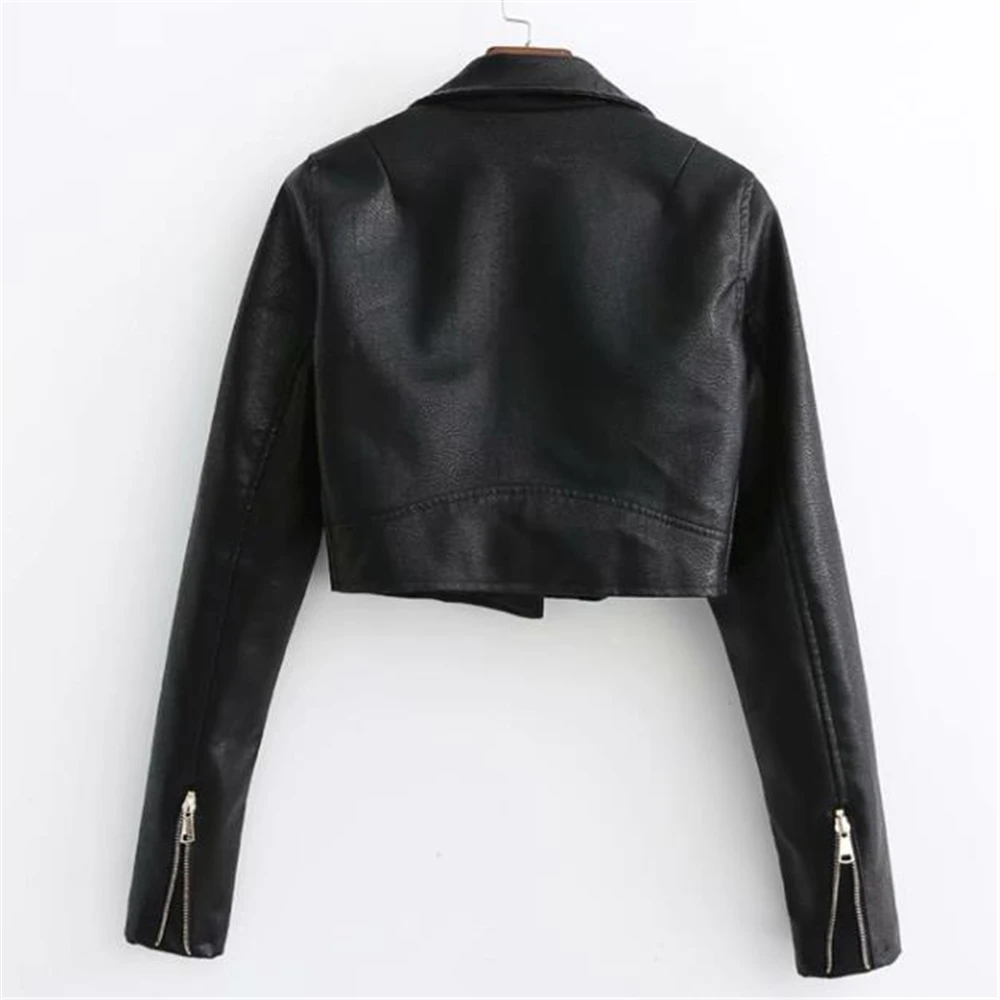 2024 black pu leather jacket short locomotive leather coats female vintage denim jacket outerwear womens New zipper fashion fall