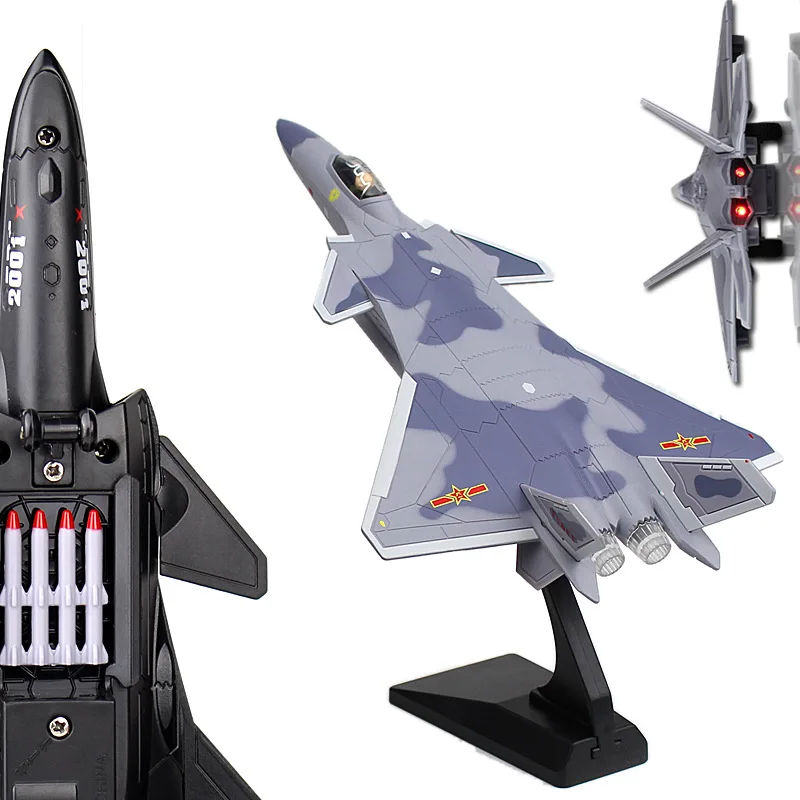 Model Alloy Aircraft J10 J20 Military Vehicle Sound and Light Pull Back Miniature Metal Fighter Collection Gifts Toys for boys