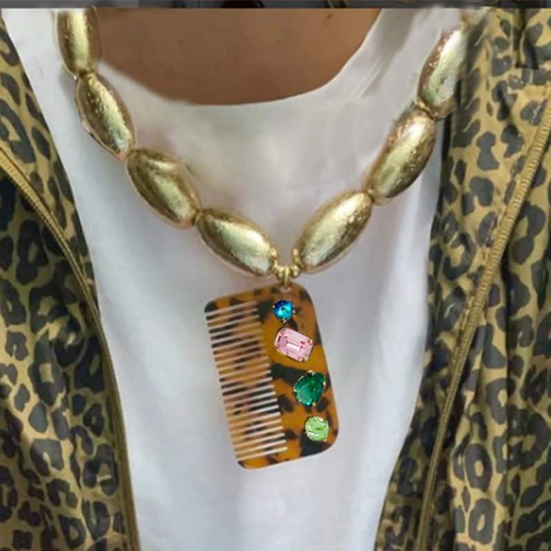 مكتنزة الذهب مطرز كريستال حجر مشط قلادة قلادة للنساء 2026 الاتجاه الجديد حساسة تصميم مجوهرات الإكسسوارات #1