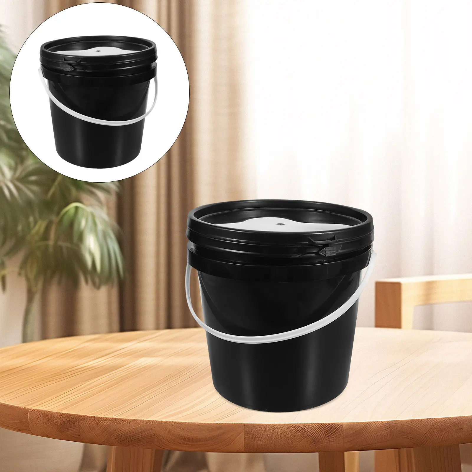 

Black Lightproof Paint Storage Bucket Round Plastic Pail with Tight Seal Lid Comfortable Handle for Art Supplies Painting DIY