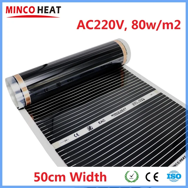 Wszystkie rozmiary 80w/m2 na podczerwień AC220V ciepła grzejąca 50cm szerokości folia do ogrzewania podłogowego oszczędzania energii