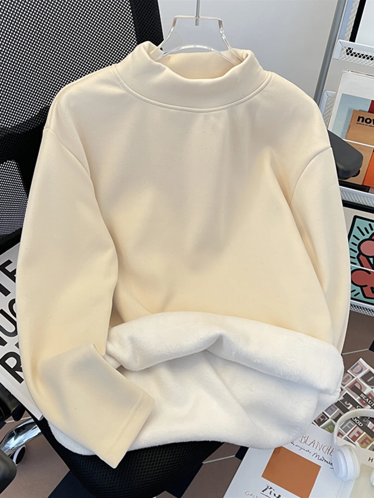 

Men's Winter Fleece-Lined Half-High Collar Sweatshirt Oversized Thick Casual Versatile Layering Long-Sleeve T-Shirt Base Layer