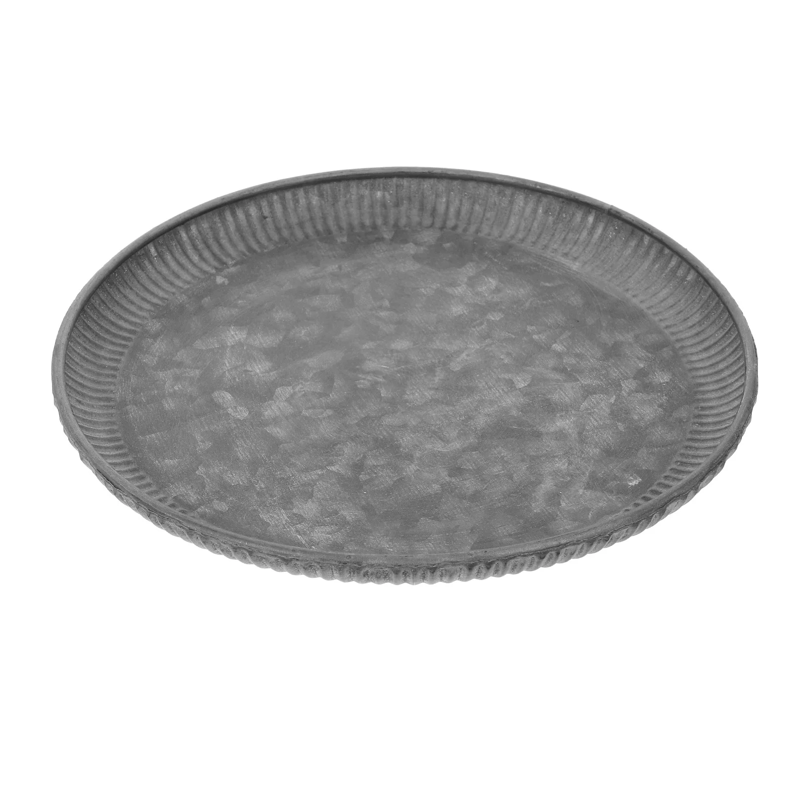 

1pc Round Galvanized Metal Tray Waved Edge Decorative Serving Tray For Home Decor Coffee Table Rustic Farmhouse Style