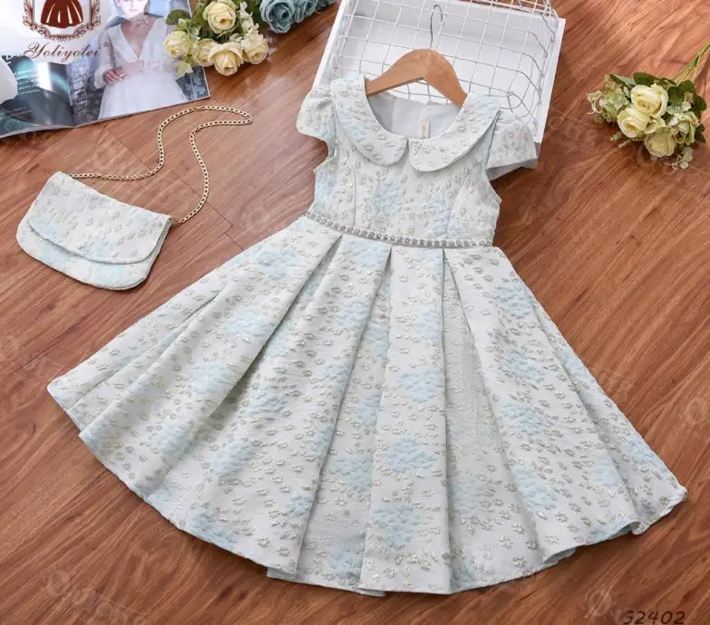 Kids Princess Dress Short Sleeve Party Girls Dress Lace Aline Puff Jacquard Dress