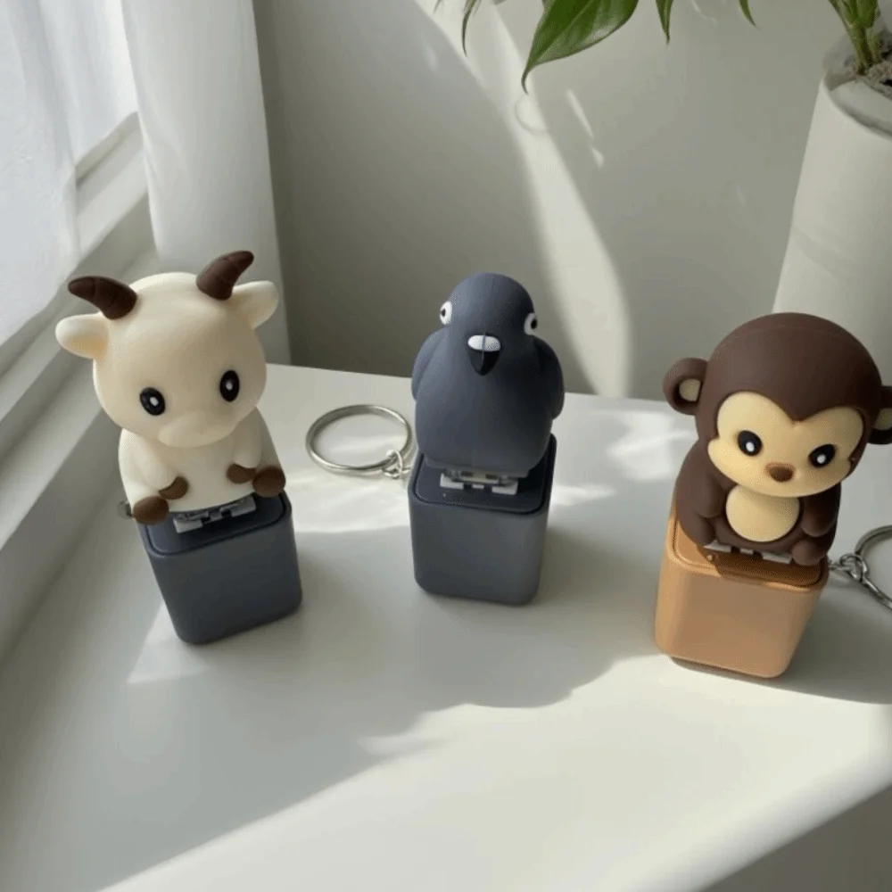Flash Effects Monkey Button Keychain Colorful Lights Sensory Design Pigeon Voice Key Ring with LED Donkey Lamb Sounds Pendant
