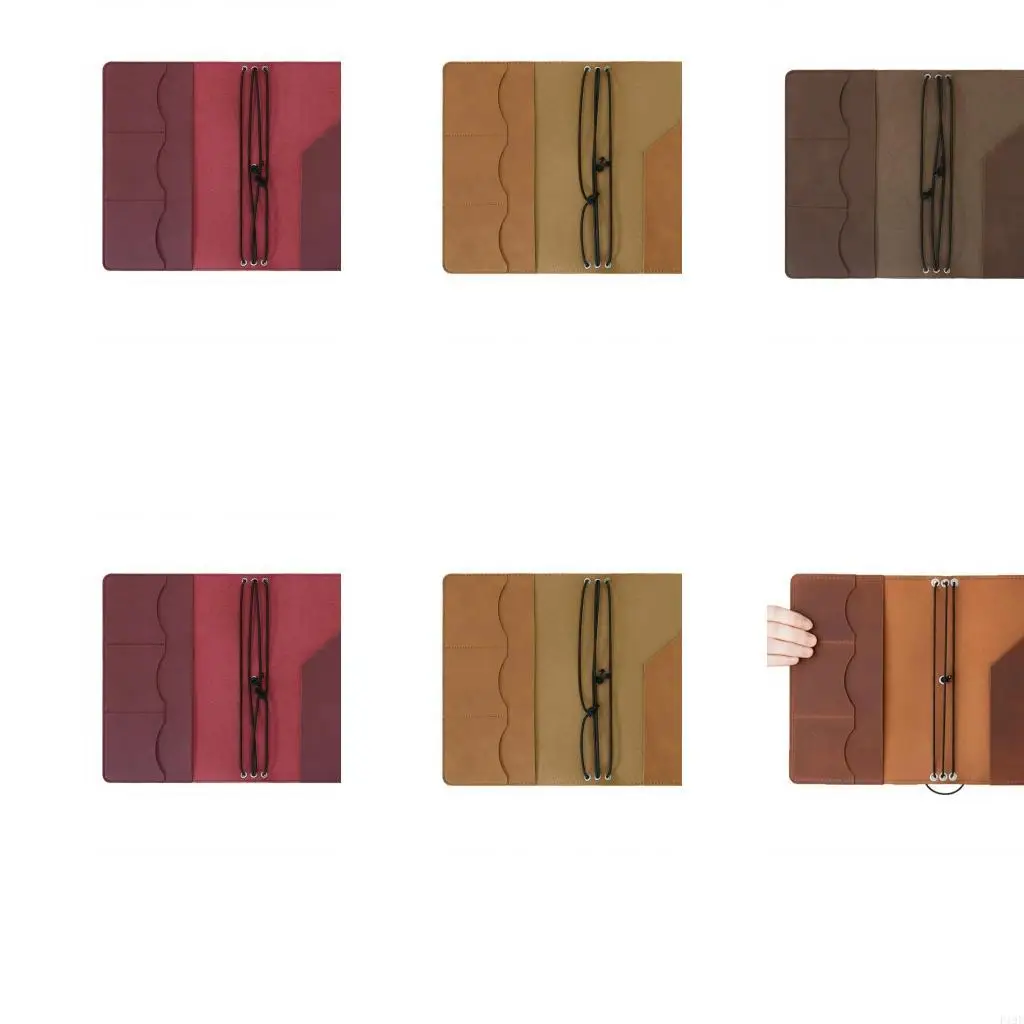 PU Notebook Cover with Three Card Slots, Angled Pocket, and Elastic Cord Sloure for Journal Diary and Scrapbooking F19E