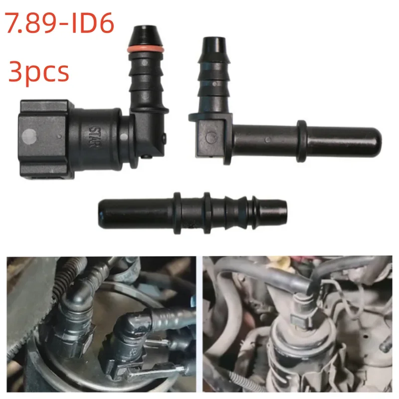 3PCS Car Fuel Line Coupler Hose Quick Connect ID6 7.89mm Rubber Nylon Oil Line Pipe Adapter Disconnect Release Hose Connector 