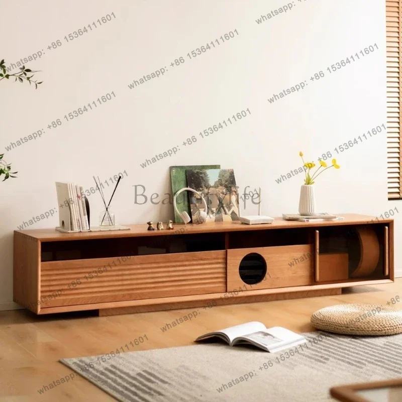 Factory Direct Light Luxury Cherry TV Stands Japanese-style Solid TV Stands Human-cat Co-living Nordic Simple Home Furniture Ein