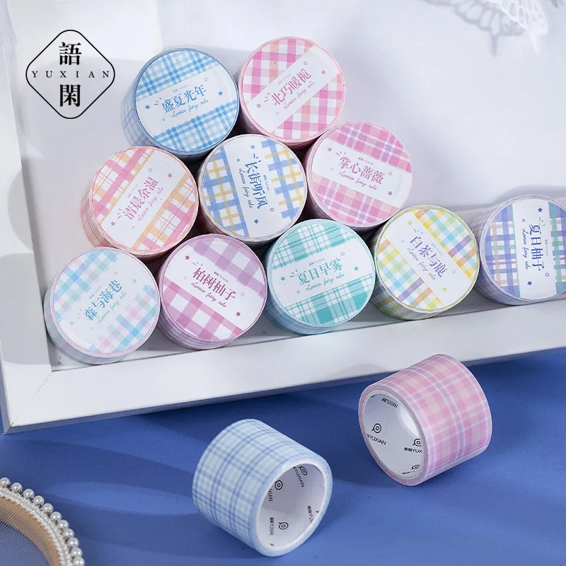 1 Roll Kawaii Macaron Classic Plaid Washi Tape Fairy Tale Series Grid Basic Hand Account Material with Release Paper Collage