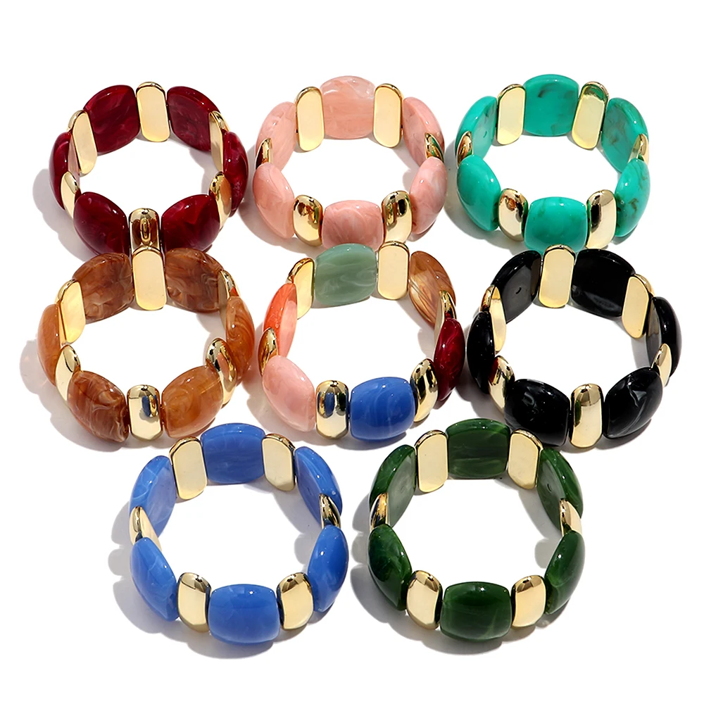 Elegante Acryl Marmor Geometrische Blütenblatt Gebogene Perlen Elastische Armbänder Trendy CCB Perle Chunky Armreifen Armband Frauen Zubehör – Detail 9