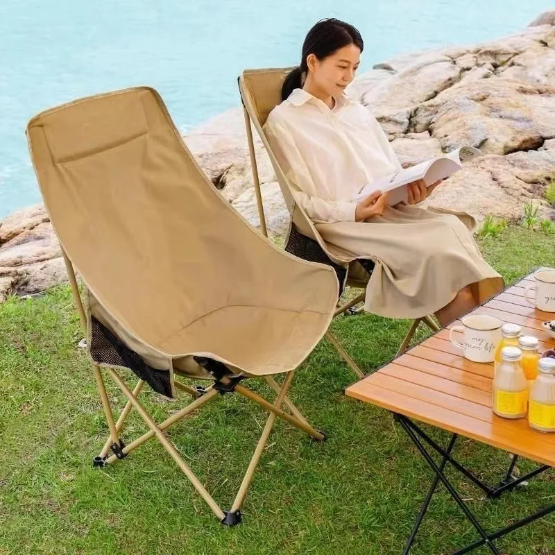 High back lounge chair, moon chair, outdoor folding camping chair, multifunctional home portable fishing chair, widened