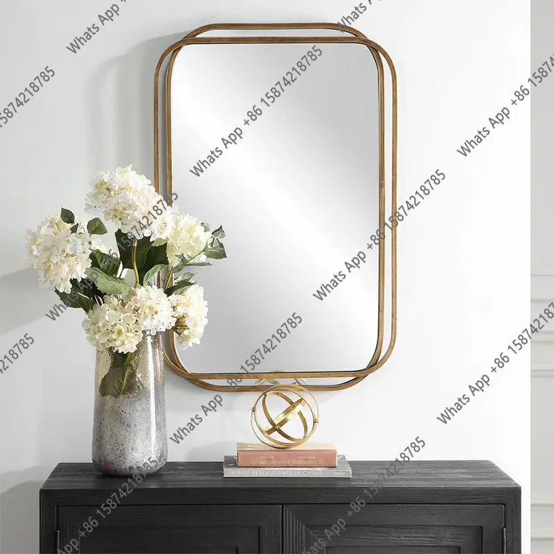 French retro makeup mirror light luxury bathroom wall-mounted bathroom mirror home hotel bathroom simple square mirror