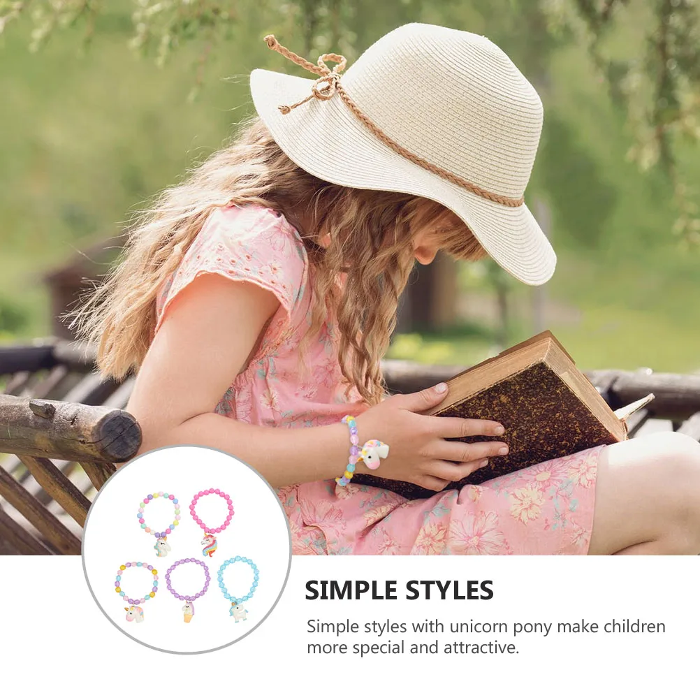 

5pcs Candy Colored Children's Bracelets Kids Gifts Adjustable Wrist Acrylic Unicorn Beads Party Birthday Decoration Travel
