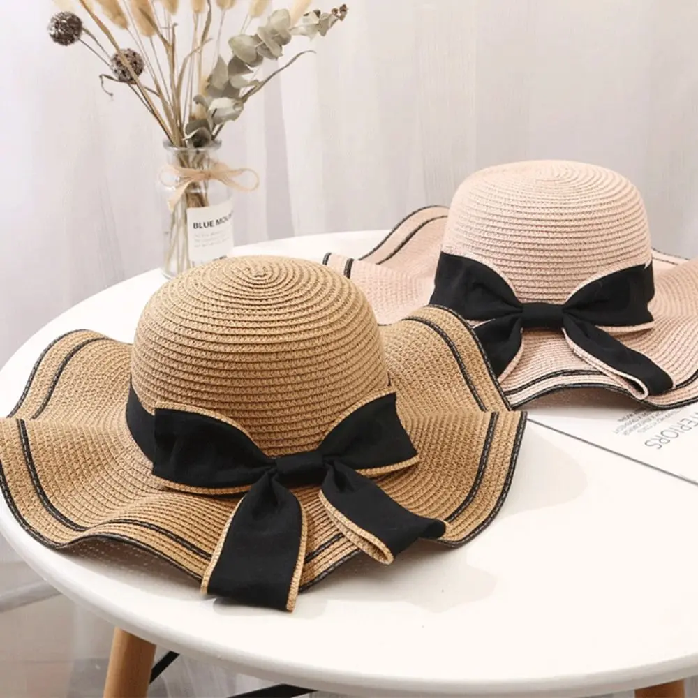 2024 Summer Women Sun Hat Casual Foldable Bowtie Fisherman Hat Straw Hat UV Protect Travel Beach Hat
