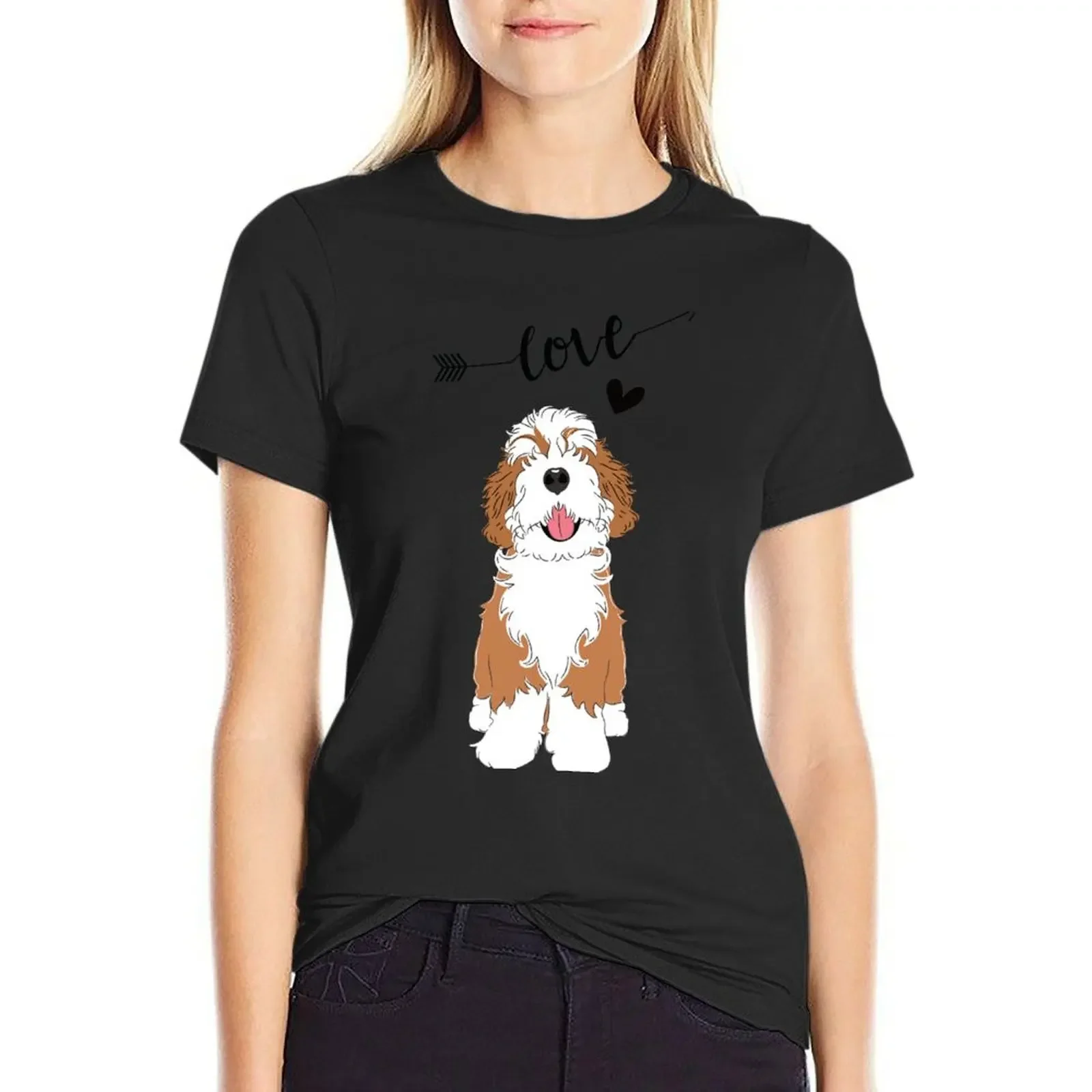 

LOVE Red Sable Bernedoodle T-Shirt summer top female kawaii clothes white t-shirts for Women