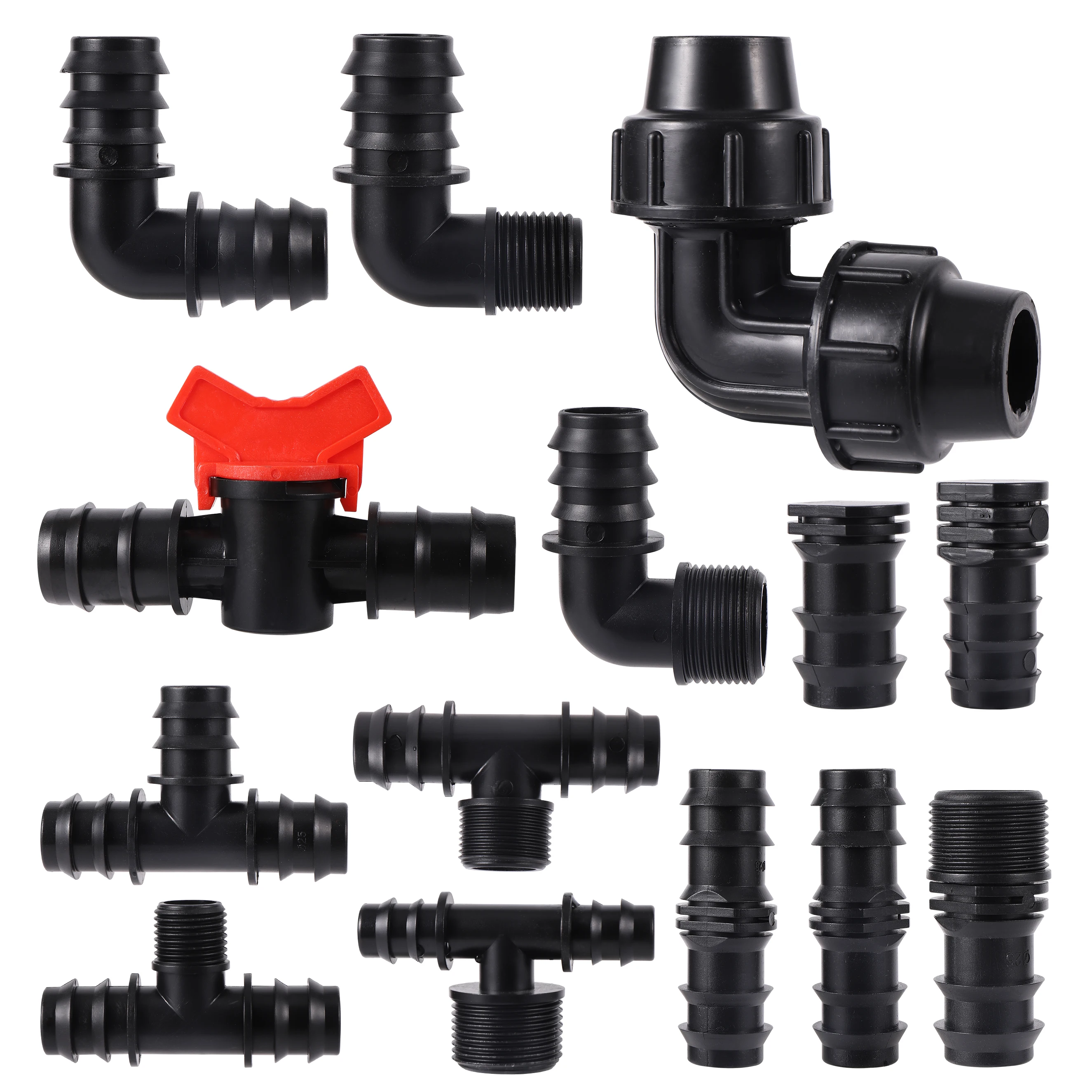 Drip Irrigation Accessory Kit DN25 Irrigation Connector Irrigation Pipe Barb Fitting Accessories Tee Elbow Watering System